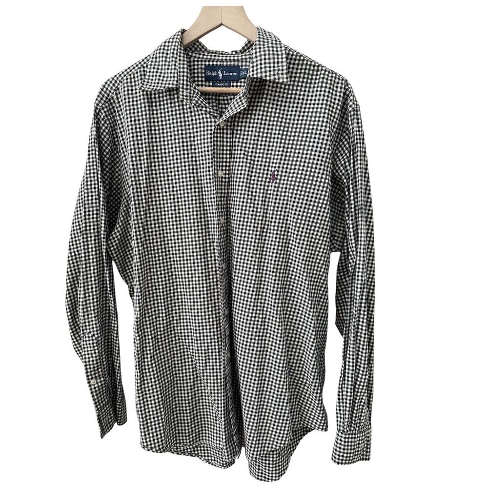 Ralph Lauren Black and White Gingham Check Shirt sz XL classic flawed